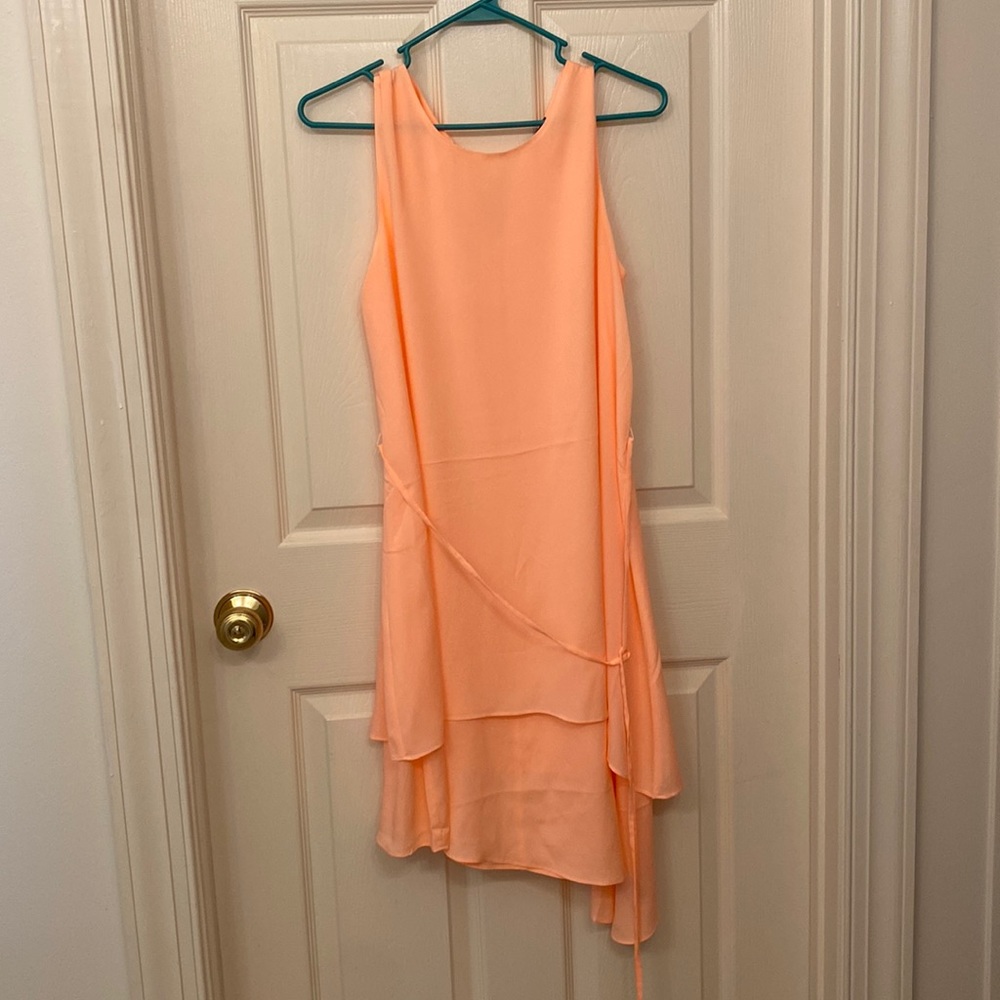 Bright coral asymmetrical hem dress EUC